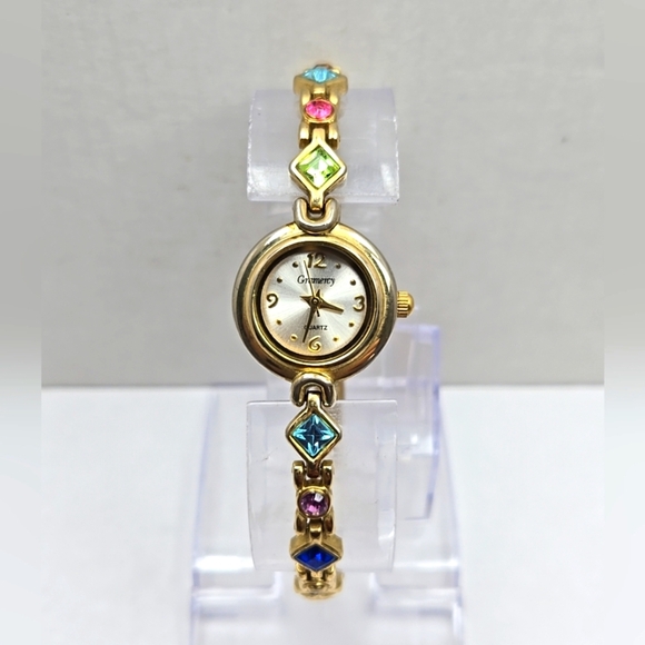 Gramercy Womens Gold Tone Multicolor Gemstone Bracelet Quartz Watch New Battery - Picture 1 of 9
